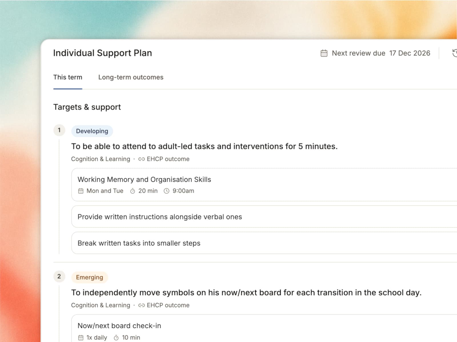 Spiro Individual Support Plan